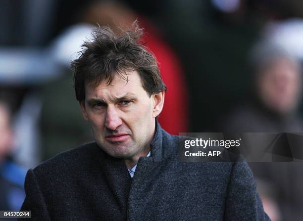 Portsmouth's manager Tony Adams before the game against Fulham during their Premier League football match at Craven Cottage in London, on January 31,...