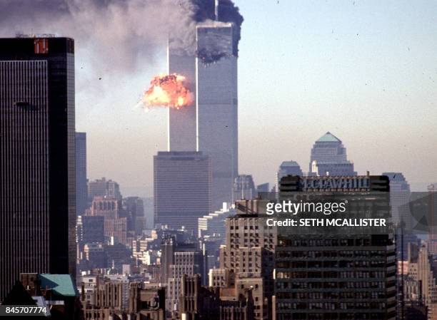 Hijacked commercial plane crashes into the World Trade Center 11 September 2001 in New York. The landmark skyscrapers were destroyed in the attack....