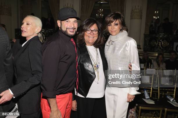 Designer Phillip Bloch, Fern Mallis and Lisa Rinnaattends Dennis Basso fashion show during New York Fashion Week: The Shows at The Plaza Hotel on...