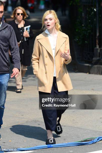 Actress Eile Fanning on the set of Woody Allen movie on September 11, 2017 in New York City.