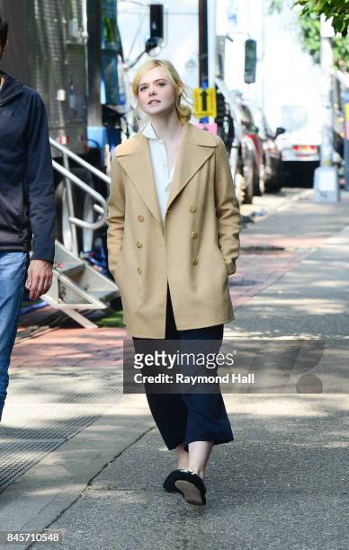 Actress Eile Fanning on the set of Woody Allen movie on September 11, 2017 in New York City.