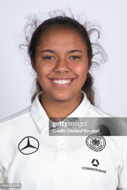 Gia Corley poses during the U16 Germany Girls Team Presentation at Hotel Rheinischer Hof on September 11, 2017 in Dinklage, Germany.