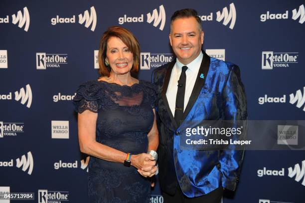 Congresswoman Nancy Pelosi and Ross Mathews at the 2017 GLAAD Gala at City View at Metreon on September 9, 2017 in San Francisco, California.
