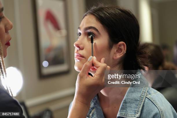 Amelia Gray Hamlin prepares backstage for Dennis Basso fashion show during New York Fashion Week: The Shows at The Plaza Hotel on September 11, 2017...