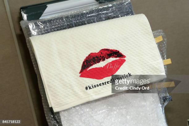 Branded towel backstage for Dennis Basso fashion show during New York Fashion Week: The Shows at The Plaza Hotel on September 11, 2017 in New York...