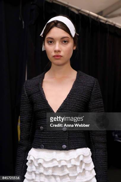 Model prepares backstage for John Paul Ataker fashion show during New York Fashion Week: The Shows at Gallery 1, Skylight Clarkson Sq on September...