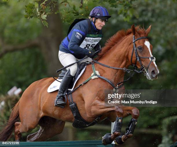 Zara Phillips competes on her horse 'Drops of Brandy' in the cross country phase of the Whatley Manor Horse Trials at Gatcombe Park on September 10,...