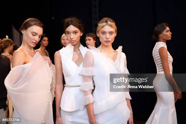 Models prepare backstage for John Paul Ataker fashion show during New York Fashion Week: The Shows at Gallery 1, Skylight Clarkson Sq on September...