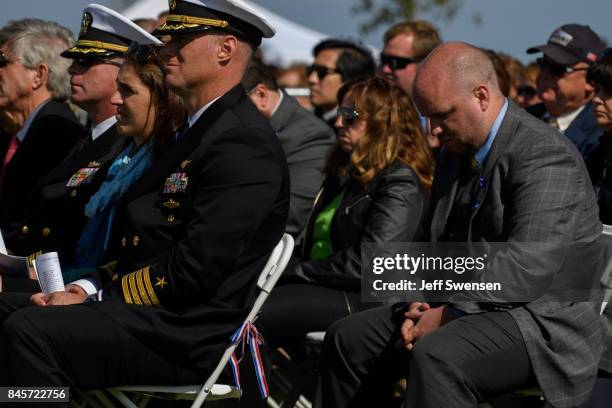 Visitors listen to speakers at the Flight 93 National Memorial on the 16th Anniversary ceremony of the September 11th terrorist attacks, September...