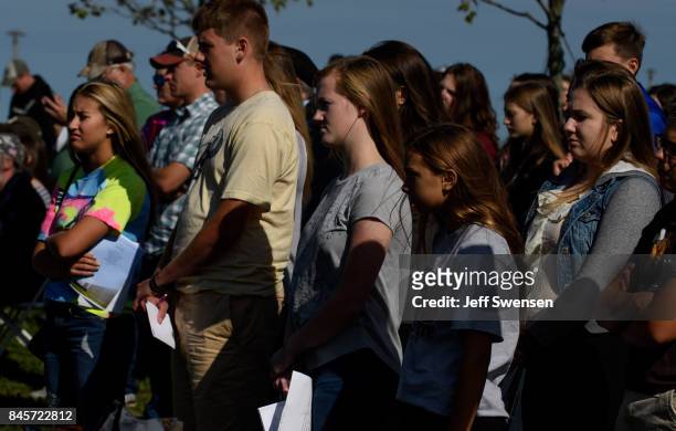 Visitors listen to speakers at the Flight 93 National Memorial on the 16th Anniversary ceremony of the September 11th terrorist attacks, September...