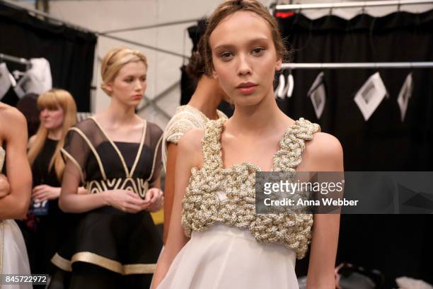 Models prepare backstage for John Paul Ataker fashion show during New York Fashion Week: The Shows at Gallery 1, Skylight Clarkson Sq on September...