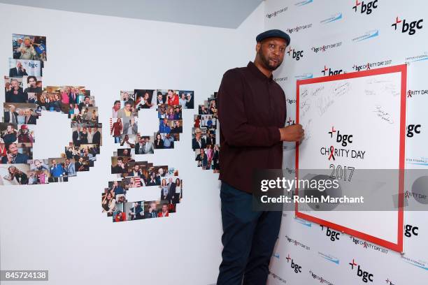 Former NBA basketball player John Wallace attends Annual Charity Day hosted by Cantor Fitzgerald, BGC and GFI at BGC Partners, INC on September 11,...