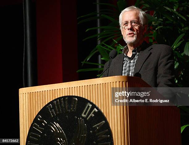 President Michael Apted attends the DGA Awards Meet the Nominees - Feature Films panel discussion following the nominees breakfast on January 31,...