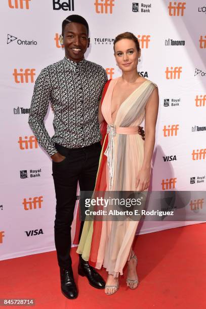 Mamoudou Athie and Brie Larson attend the "Unicorn Store" premiere during the 2017 Toronto International Film Festival at Ryerson Theatre on...