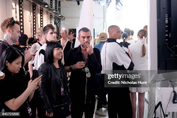 Designer Hakan Akkaya poses backstage for Hakan Akkaya fashion show during New York Fashion Week: The Shows at Gallery 2, Skylight Clarkson Sq on...