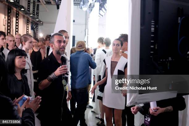 Designer Hakan Akkaya poses backstage for Hakan Akkaya fashion show during New York Fashion Week: The Shows at Gallery 2, Skylight Clarkson Sq on...