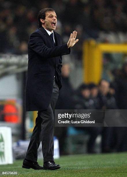 Massimiliano Allegri, coach of Cagliari gestures during the Serie A football match between FC Juventus and Cagliari Calcio at the Olympic stadium on...