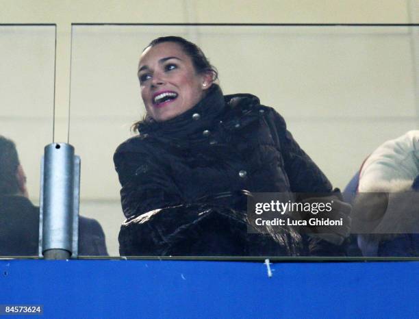 Czech Model Alena Seredova, wife of Italian goalkeeper Gianluigi Buffon watches from the stand the Serie A football match between FC Juventus and...