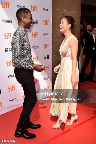 Mamoudou Athie and Brie Larson attend the "Unicorn Store" premiere during the 2017 Toronto International Film Festival at Ryerson Theatre on...