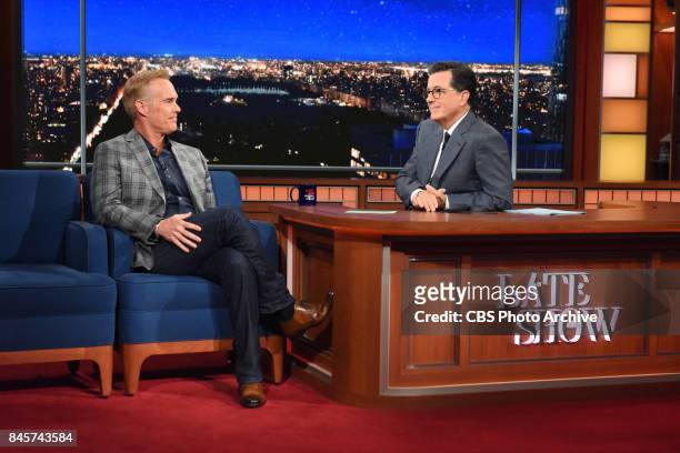 The Late Show with Stephen Colbert and guest Joe Buck during Wednesday's September 6, 2017 show.