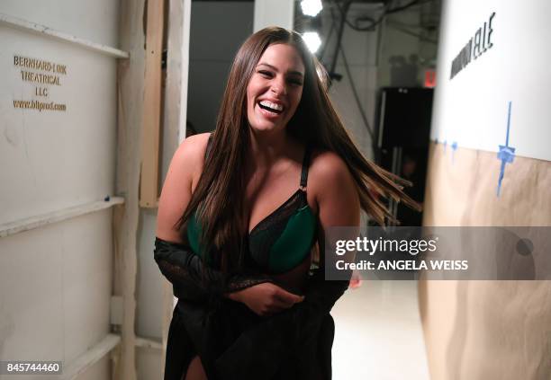 Model Ashley Graham poses backstage during the Addition Elle presentation on September 11, 2017 at the New York Fashion Week in New York City. -...