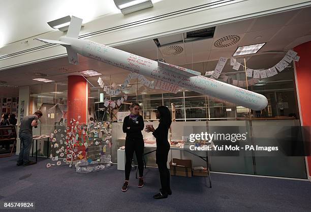 Mock-up of a Tomahawk cruise missile on display at the Art the Arms Fair art exhibition - which has been set up in opposition to the Defence &...
