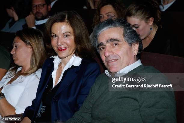Anne Fontaine and Ronald aka Ronnie Chammah attend the "Le Redoutable" Paris Premiere at Cinema du Pantheon on September 11, 2017 in Paris, France.