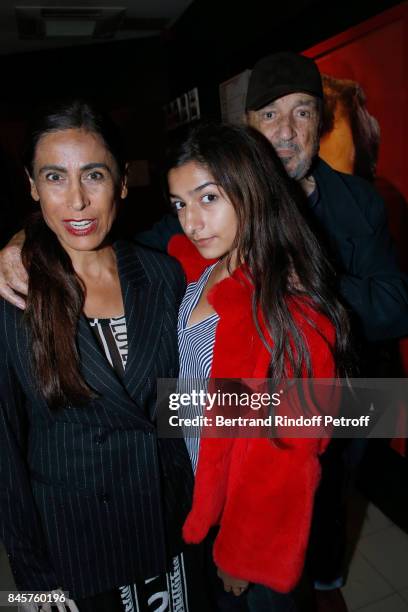 Writer Jean-Claude Carriere with his wife Nahal Tajadod and their daughter Kiara attend the "Le Redoutable" Paris Premiere at Cinema du Pantheon on...