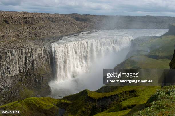 The Dettifoss, a waterfall in Vatnajökull National Park in Northeast Iceland, is one of the most powerful waterfalls in Europe.
