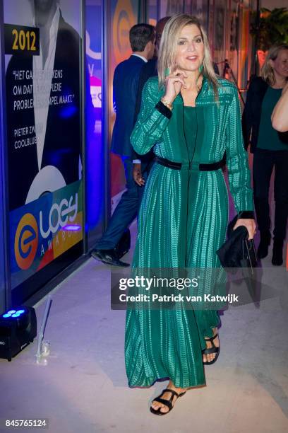 Queen Maxima of The Netherlands attends the LOEY award ceremony for the best online entrepreneur in the Cloud building on September 11, 2017 in...