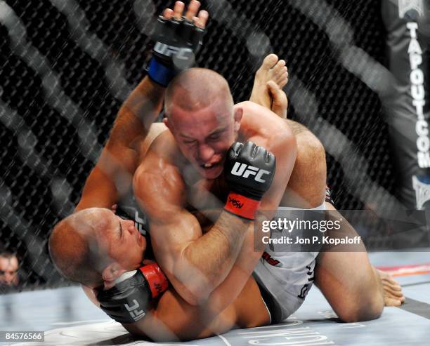 George St-Pierre of Canada battles BJ Penn of USA during the UFC 94 Welterweight Championship bout at the MGM Grand Garden Arena on January 31, 2009...