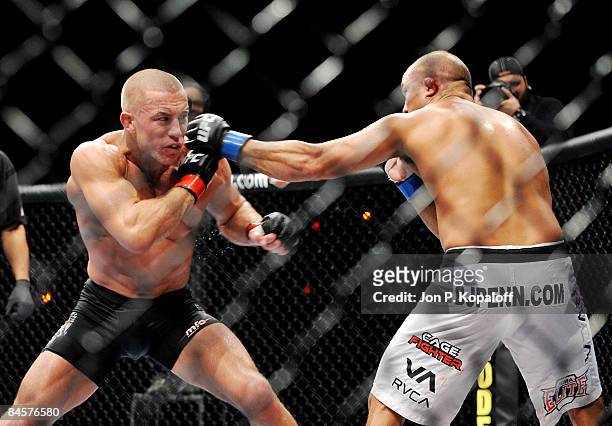 George St-Pierre of Canada battles BJ Penn of USA during the UFC 94 Welterweight Championship bout at the MGM Grand Garden Arena on January 31, 2009...