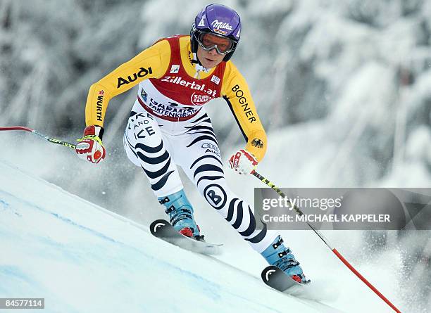 Germany's Maria Riesch competes to place 5th inthe women's Super G event of the FIS Alpine Ski World Cup in Garmisch-Partenkirchen, southern Germany,...