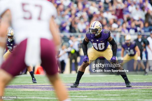 Washington Camilo Eifler gets ready for a kickoff during a college football game between the Washington Huskies and the Montana Grizzlies on...