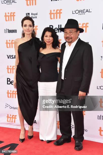 Angelina Jolie, Loung Ung and Rithy Panh attend the "First They Killed My Father" premiere during the 2017 Toronto International Film Festival at...