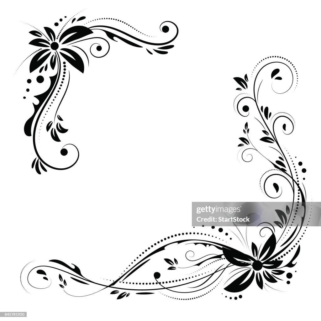 Diseño Floral De La Esquina Adorno Flores Negras Sobre Fondo Blanco Stock Vector Cenefa Con Elementos Florales Patrón Invitación De Boda Con Broche De Remolino Y Círculos Ilustración de stock - Getty Diseño Floral De La Esquina Adorno Flores Negras Sobre Fondo Blanco Stock Vector Cenefa Con Elementos Florales Patrón Invitación De Boda Con Broche De Remolino Y Círculos Ilustración de stock - Getty