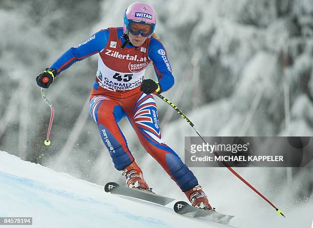Britian's Chemmy Alcott competes in the women's Super G event of the FIS Alpine Ski World Cup in Garmisch-Partenkirchen, southern Germany, on...
