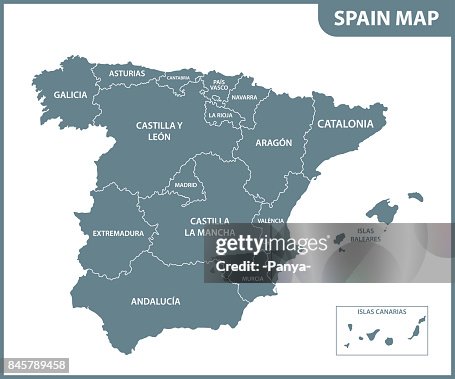 Spain Basic Map The Detailed Map Of The Spain With Regions High-Res Vector Graphic ...