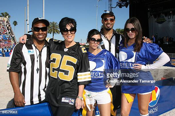 Maurice Jones-Drew, Kris Jenner, Kourtney Kardashian, Matt Forte and Khloe Kardashian attend the "DIRECTV's 3rd Annual Celebrity Beach Bowl" at...