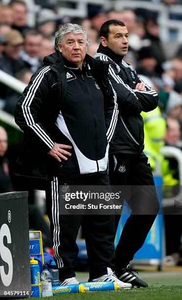 Newcastle manager Joe Kinnear and new coach Colin Calderwood look on during the Barclays Premier League match between Newcastle United and Sunderland...