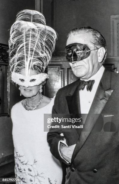 Rose Kennedy with unidentified person at Truman Capote BW Ball on November 28, 1966 in New York, New York.