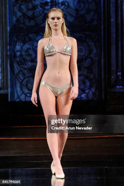 Model walks the runway for the Eliya Cioccolato fashion show during New York Fashion Week NYFW Art Hearts Fashion at The Angel Orensanz Foundation on...