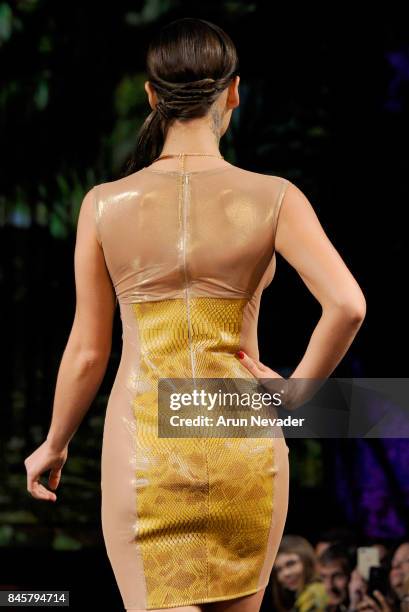 Model walks the runway for the Eliya Cioccolato fashion show during New York Fashion Week NYFW Art Hearts Fashion at The Angel Orensanz Foundation on...