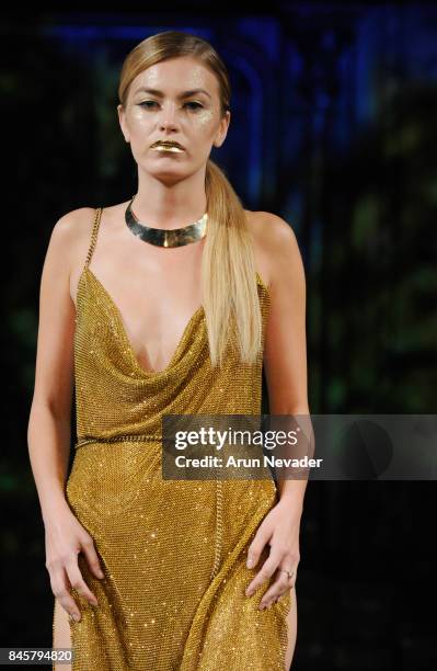 Model walks the runway for the Eliya Cioccolato fashion show during New York Fashion Week NYFW Art Hearts Fashion at The Angel Orensanz Foundation on...