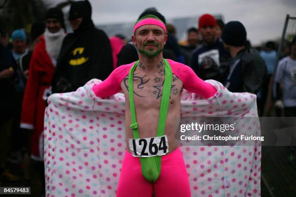 Competitor poses at the start of the Tough Guy Challenge 2009 at South Perton Farm on February 1, 2009 in Wolverhampton, England. The biannual event...