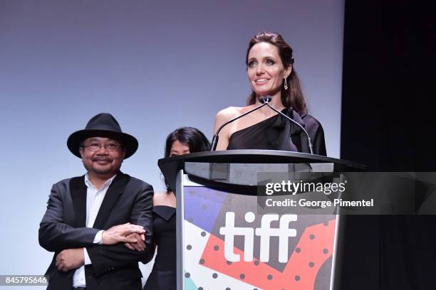 Angelina Jolie attends the "First They Killed My Father" premiere during the 2017 Toronto International Film Festival at Princess of Wales Theatre on...