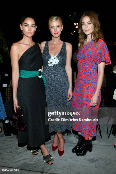 Lily Aldridge, Nicky Hilton Rothschild and Michelle Monaghan attend Oscar De La Renta fashion show during New York Fashion Week on September 11, 2017...