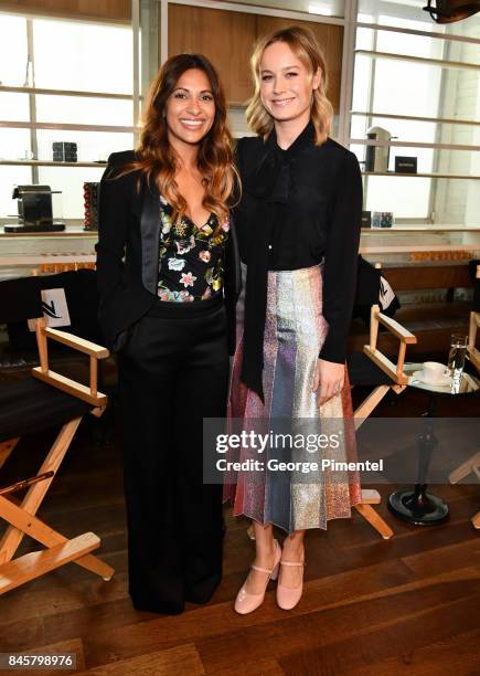 Canada's Sangita Patel and director Brie Larson attend Nespresso coffee with creators of "Unicorn Store" on September 11, 2017 in Toronto, Canada.