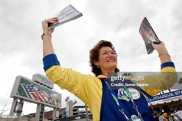 Vendor sells programs prior to the start of Super Bowl XLIII between the Arizona Cardinals and the Pittsburgh Steelers on February 1, 2009 at Raymond...