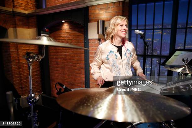 Episode 575 -- Pictured: Elaine Bradley of the band Neon Trees sits in with the 8G Band on September 11, 2017 --